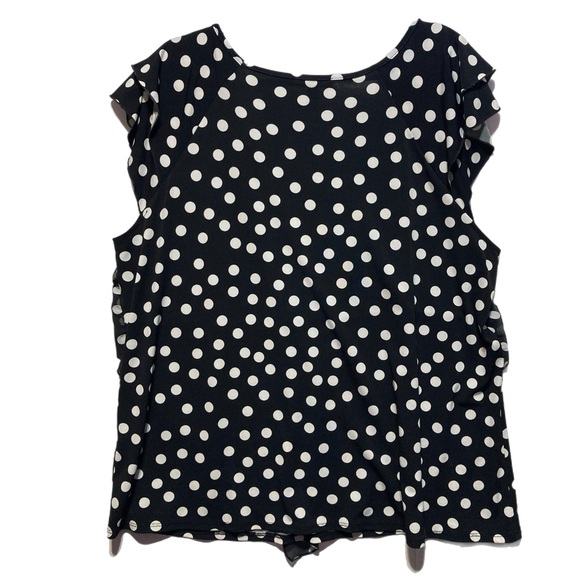 EUC Roz & Ali 3x Black White Polka Dot Flutter Sleeve Blouse 11087 - Picture 2 of 8